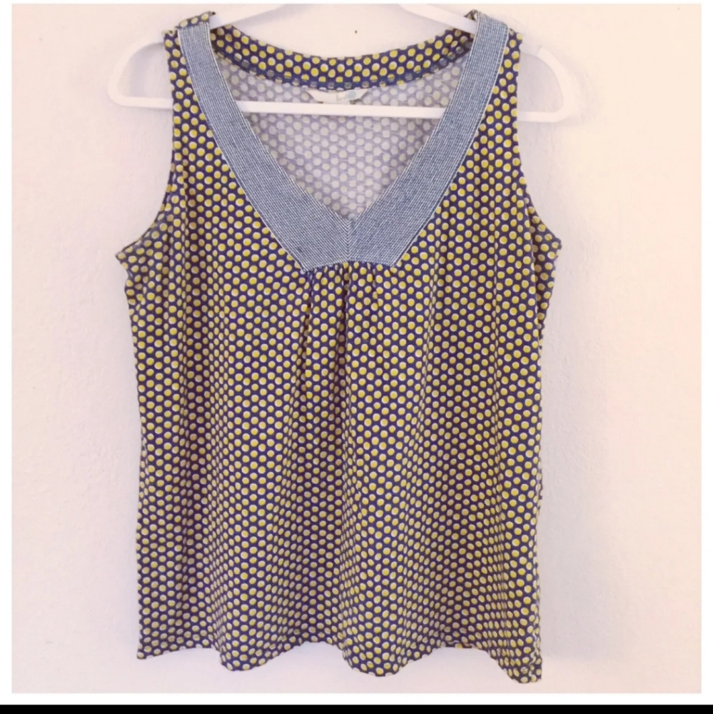Boden Polka Dot Blue Yellow Tank Top Size 10